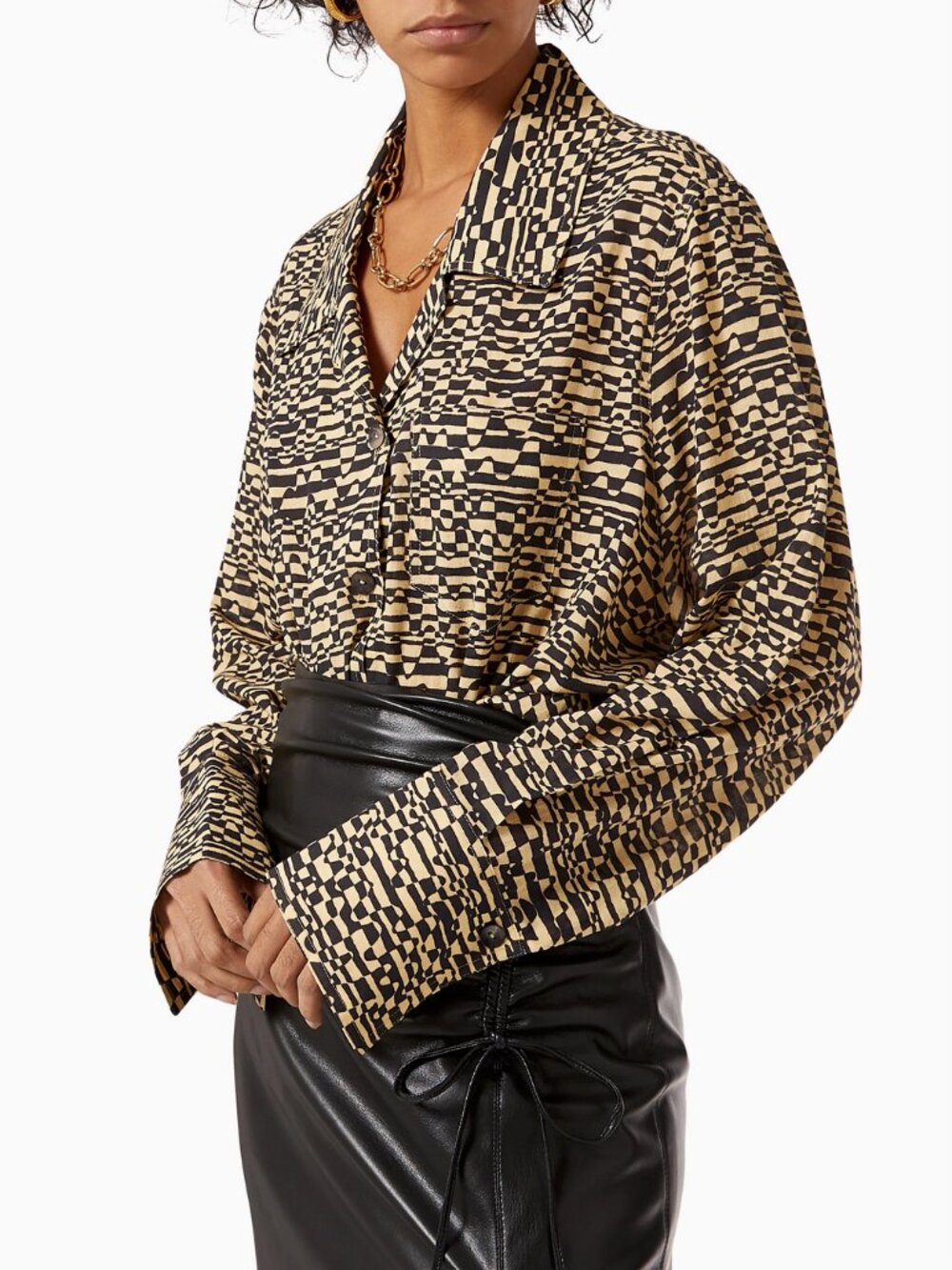 Nanushka Anemone Oversize Shirt in Cotton Voile - Optic Wave Leopard Print